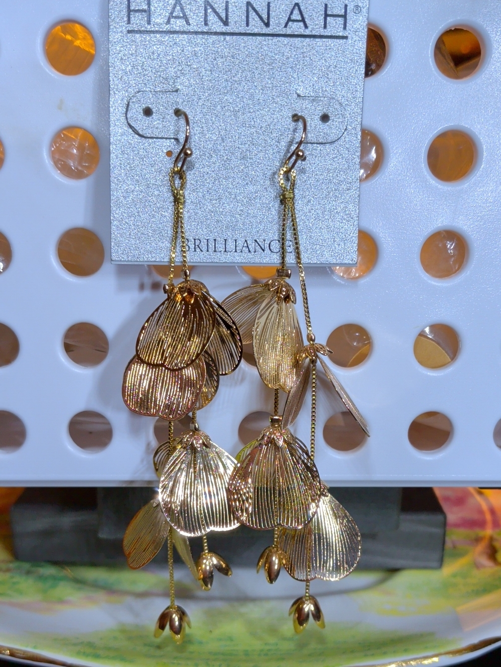HANNAH Shimmering Gold Petal Cascade Earrings. New